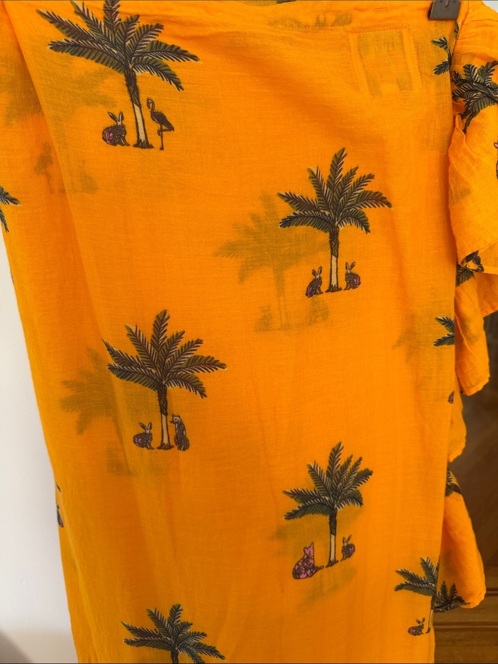 Orange Palm-Print Ruffle Maxi Pareo - Picture 2 of 4